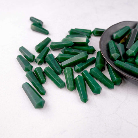 Dark Green Aventurine Gridding Double Point