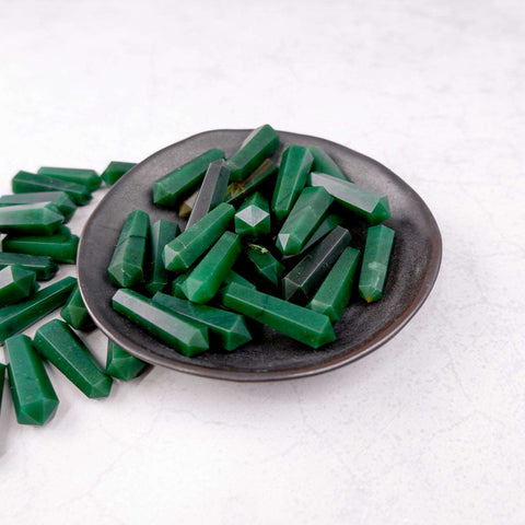 Dark Green Aventurine Gridding Double Point