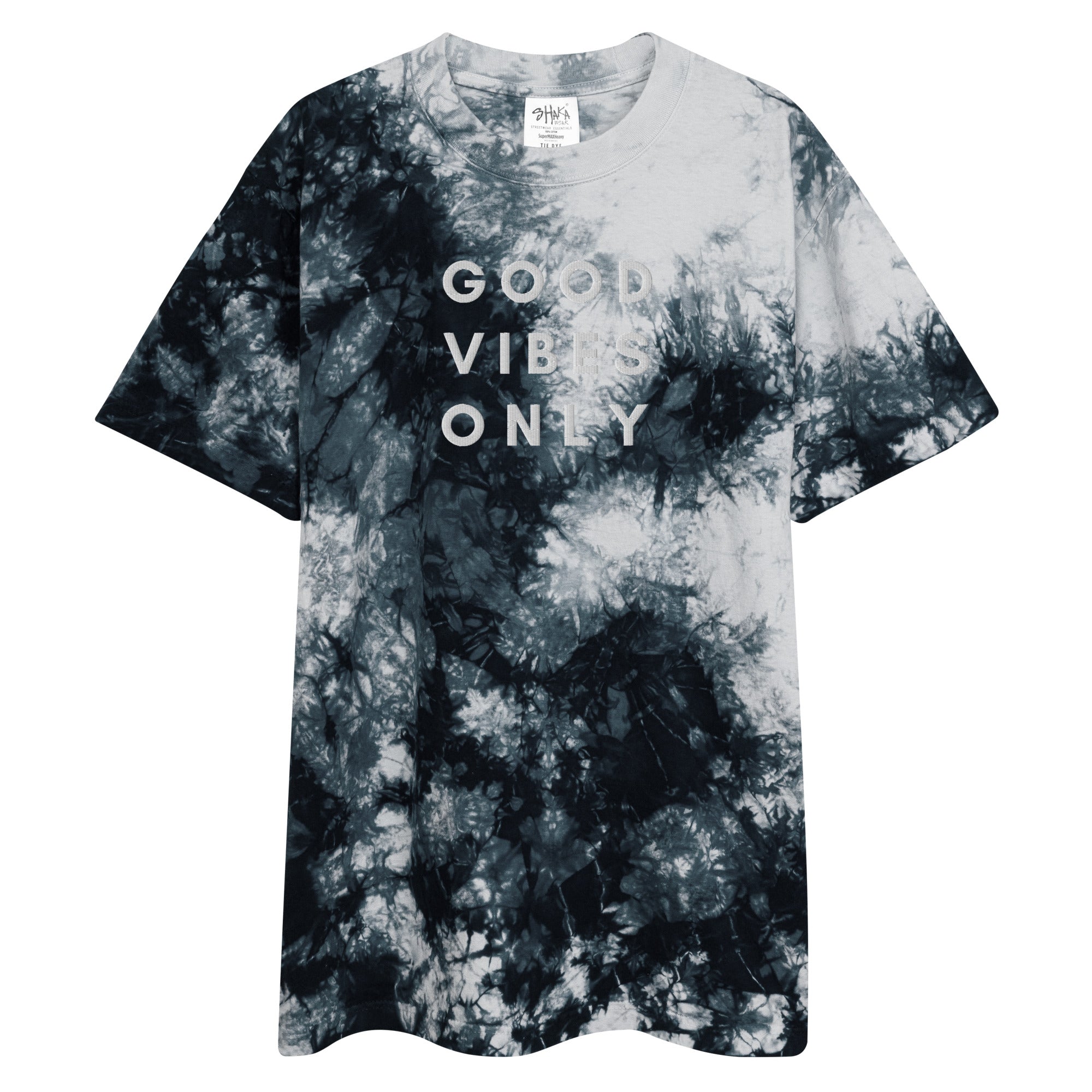 Good Vibes Only Oversized Tie-Dye T-Shirt (White Embroidery)