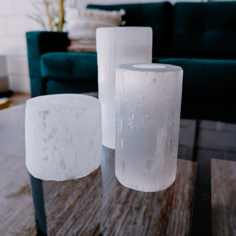 Selenite Candle Pillar - Crystal & Stone